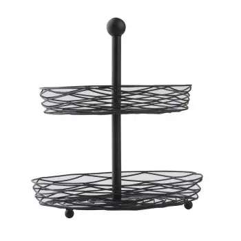 Tablecraft Artisan Collection Round Two-Tiered Display Basket Black 11"x11"x12.5" - Black Powder Coated Steel