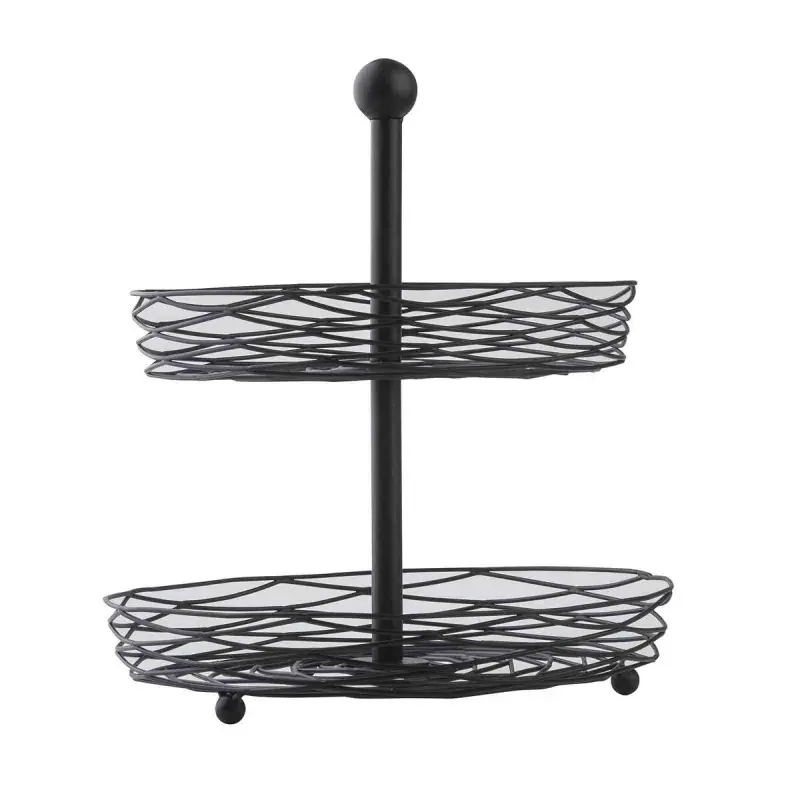 Tablecraft Artisan Collection Round Two-Tiered Display Basket Black 11"x11"x12.5" - Black Powder Coated Steel
