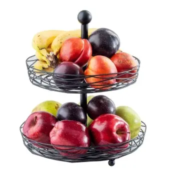 Tablecraft Artisan Collection Round Two-Tiered Display Basket Black 11"x11"x12.5" - Black Powder Coated Steel