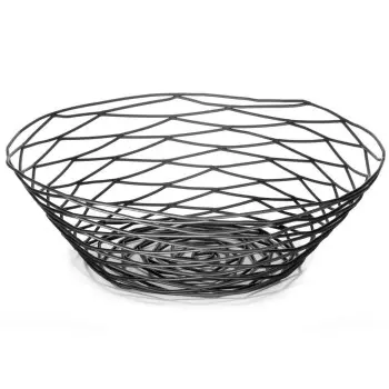 Tablecraft Artisan Collection Round Basket Oz. Black 10"x10"x3" - Black Powder Coated Steel