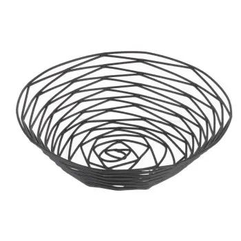 Tablecraft Artisan Collection Round Basket Oz. Black 8"x8"x2.25" - Black Powder Coated Steel