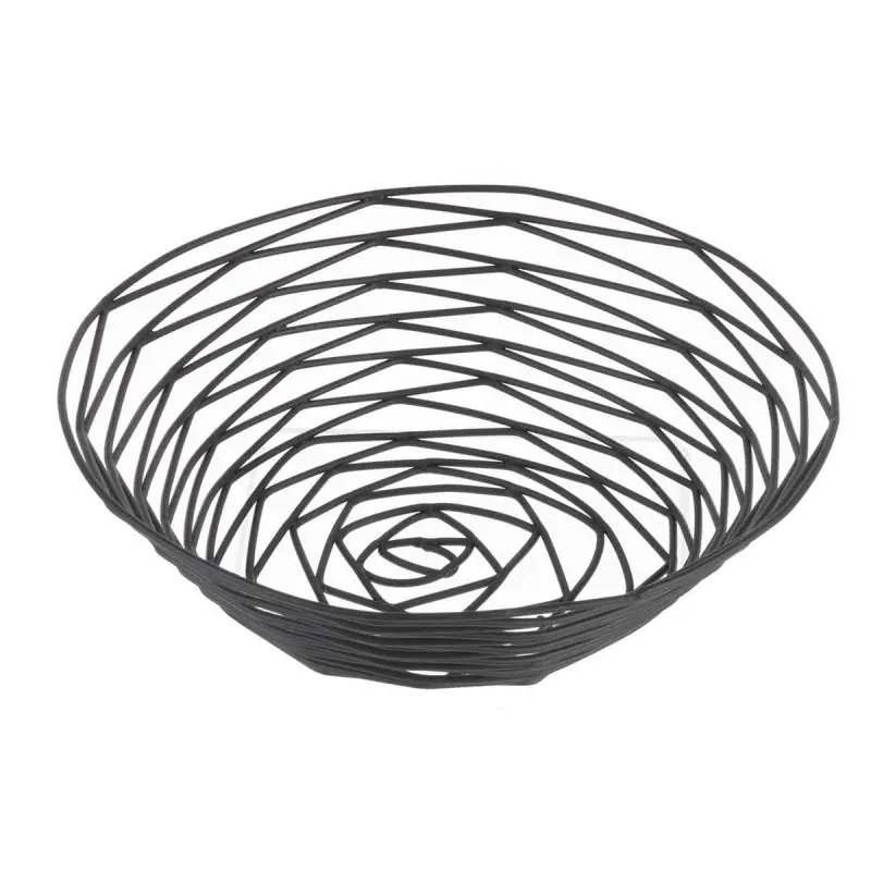 Tablecraft Artisan Collection Round Basket Oz. Black 8"x8"x2.25" - Black Powder Coated Steel
