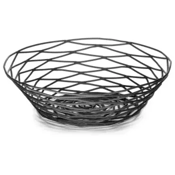 Tablecraft Artisan Collection Round Basket Oz. Black 8"x8"x2.25" - Black Powder Coated Steel