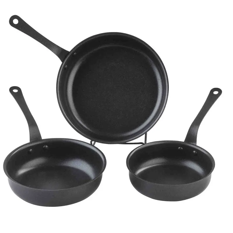 Tablecraft Round Mini Serving Fry Pan with Black Handles 28 Oz. Black 11.25"x7.25"x3.75" - Non-Stick Coating