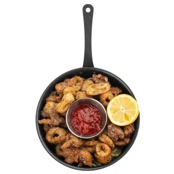 Tablecraft Round Mini Serving Fry Pan with Black Handles 28 Oz. Black 11.25"x7.25"x3.75" - Non-Stick Coating