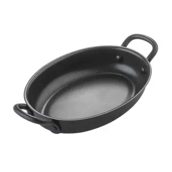 Tablecraft Oval Mini Serving Pan with Black Handles 12 Oz. Black 8.25"x4.625"x1.625" - Non-Stick Coating