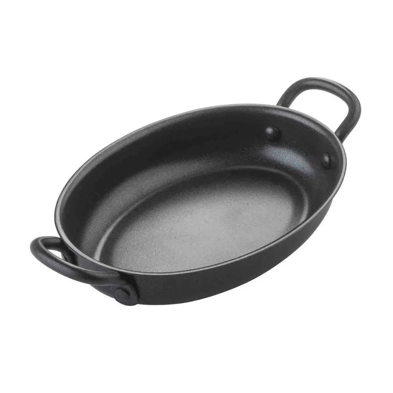 Tablecraft Oval Mini Serving Pan with Black Handles 12 Oz. Black 8.25"x4.625"x1.625" - Non-Stick Coating