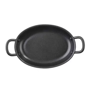 Tablecraft Oval Mini Serving Pan with Black Handles 12 Oz. Black 8.25"x4.625"x1.625" - Non-Stick Coating