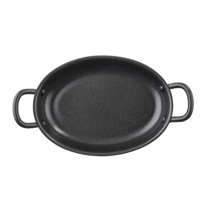Tablecraft Oval Mini Serving Pan with Black Handles 12 Oz. Black 8.25"x4.625"x1.625" - Non-Stick Coating