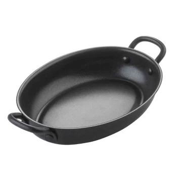 Tablecraft Oval Mini Serving Pan with Black Handles 16 Oz. Black 9.25"x5.25"x1.75" - Non-Stick Coating