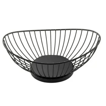 Tablecraft Parisian Collection Oval Wire Basket with Solid Bottom 9"x6"x3.5" - Black Powder Coated Steel