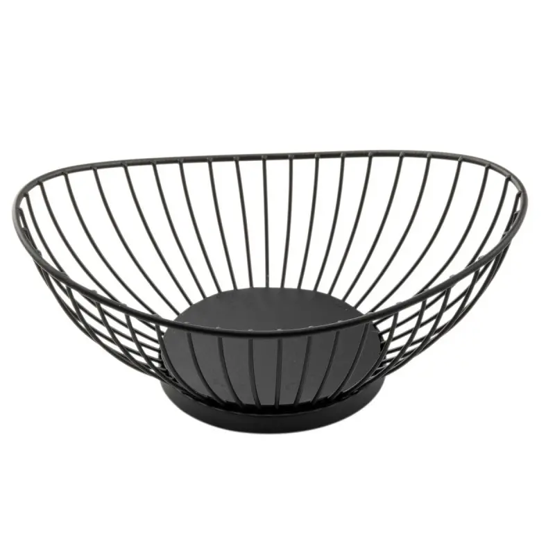 Tablecraft Parisian Collection Oval Wire Basket with Solid Bottom 9"x6"x3.5" - Black Powder Coated Steel