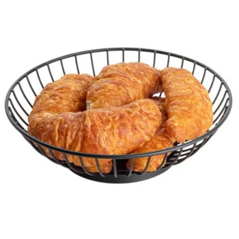 Tablecraft Parisian Collection Round Wire Basket with Solid Bottom 8"x8"x2.375" - Black Powder Coated Steel