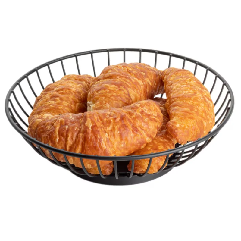 Tablecraft Parisian Collection Round Wire Basket with Solid Bottom 8"x8"x2.375" - Black Powder Coated Steel