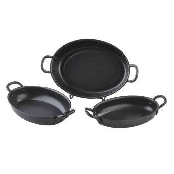 Tablecraft Oval Mini Serving Pan with Black Handles 26 Oz. Black 10.125"x6"x1.5" - Non-Stick Coating