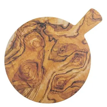 Tablecraft Round Serving Paddle Olive Wood Decal 15.75"x12"x.625" - Melamine (Decaled) (4.5" Handle)