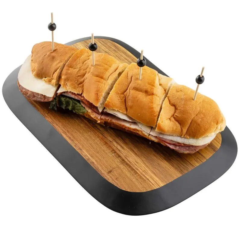 Tablecraft Acacia Collection Rectangular Serving Board w/ Black Edge 14"x9"x.75" - Acacia Wood Tablecraft Acacia Collection Rectangular Serving Board w/ Black Edge 14"x9"x.75" - Acacia Wood