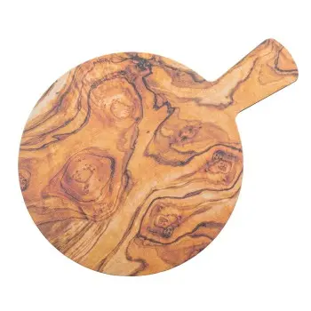 Tablecraft Round Serving Paddle Olive Wood Decal 13.75"x10"x.625" - Melamine (Decaled) (4.5" Handle)