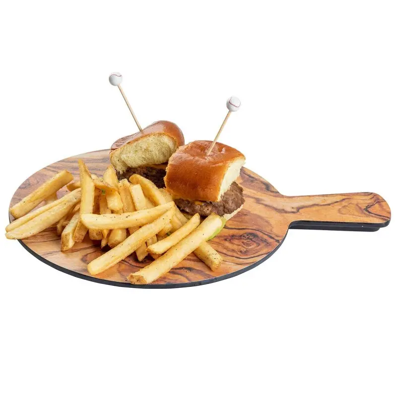 Tablecraft Round Serving Paddle Olive Wood Decal 13.75"x10"x.625" - Melamine (Decaled) (4.5" Handle)