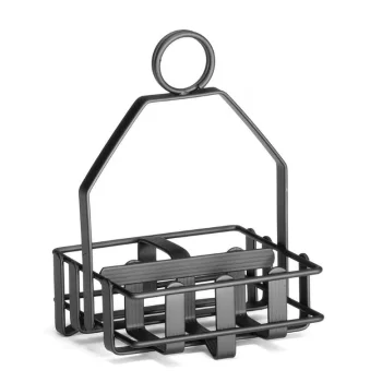 Tablecraft Rack Black 4.25"x4"x6" - Black Powder Coated Steel Fits 2 Salt & Pepper Shakers & Sugar Packets