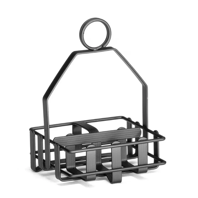 Tablecraft Rack Black 4.25"x4"x6" - Black Powder Coated Steel Fits 2 Salt & Pepper Shakers & Sugar Packets