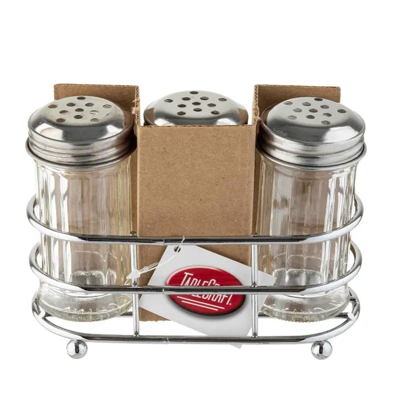 Tablecraft Salt & Pepper Shaker Set 2 Oz. - Chrome Plated Includes 2 Salt & Pepper Shakers & Rack -6 Pack