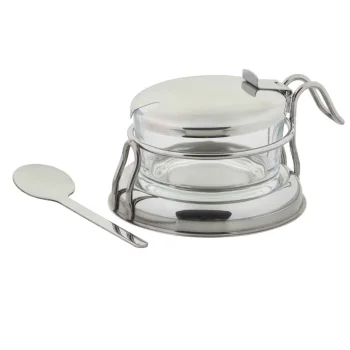 Tablecraft Condiment Set 6 Oz. 6.125"x4.75"x3" - Glass (Clear Glass) Includes Jar - Base - Lid & Spoon
