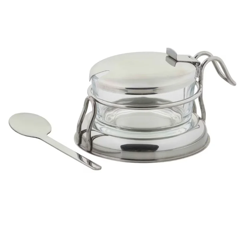 Tablecraft Condiment Set 6 Oz. 6.125"x4.75"x3" - Glass (Clear Glass) Includes Jar - Base - Lid & Spoon