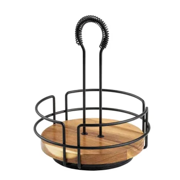 Tablecraft Round Rotating Tabletop Caddy 8.25"x8.25"x10.5" - Acacia Wood