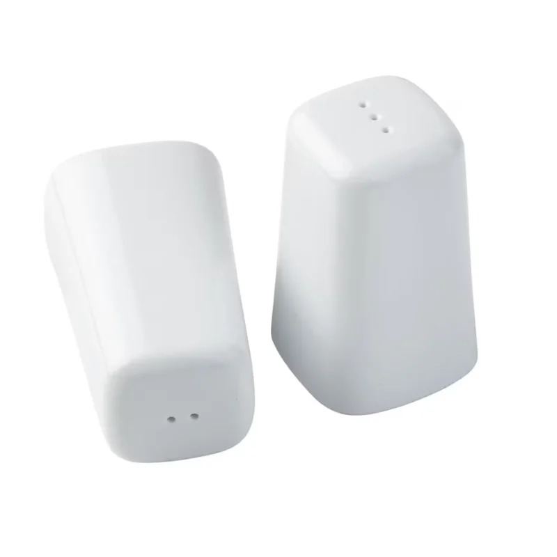 Tablecraft Square Salt & Pepper Shakers 1.25 Oz. White 2"x2"x3" - Melamine 2 mm Holes