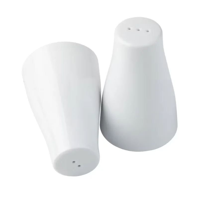 Tablecraft Round Salt & Pepper Shakers 1.25 Oz. White 2"x2"x3.25" - Melamine 2 mm Holes