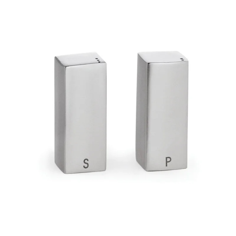 Tablecraft Square Salt & Pepper Shakers 1.5 Oz. 1.1875"x1.1875"x3.15" - Stainless Steel (18/8) - Set of 6