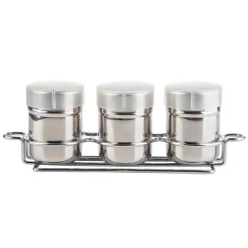 Tablecraft 3-Piece Shaker Set with Rack 6 Oz. Mirror Finish 10.125"x2.75"x3.5" - Stainless Steel (18/8)