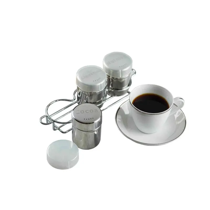 Tablecraft 3-Piece Shaker Set with Rack 6 Oz. Mirror Finish 10.125"x2.75"x3.5" - Stainless Steel (18/8)