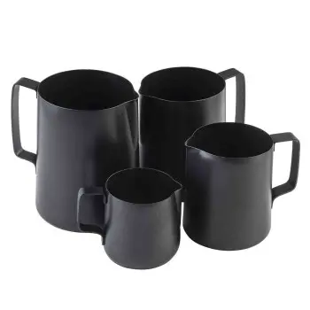 Tablecraft Frothing Cup 14 Oz. Black 4.25"x3.125"x3.25" - Stainless Steel (Coated) - Nonstick PTFE Finish