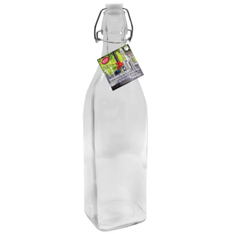 Tablecraft Prima Collection Resealable Bottle 34 Oz. Clear 3.25"x3.25"x12.5" - Glass (Clear Glass) - Set of 12