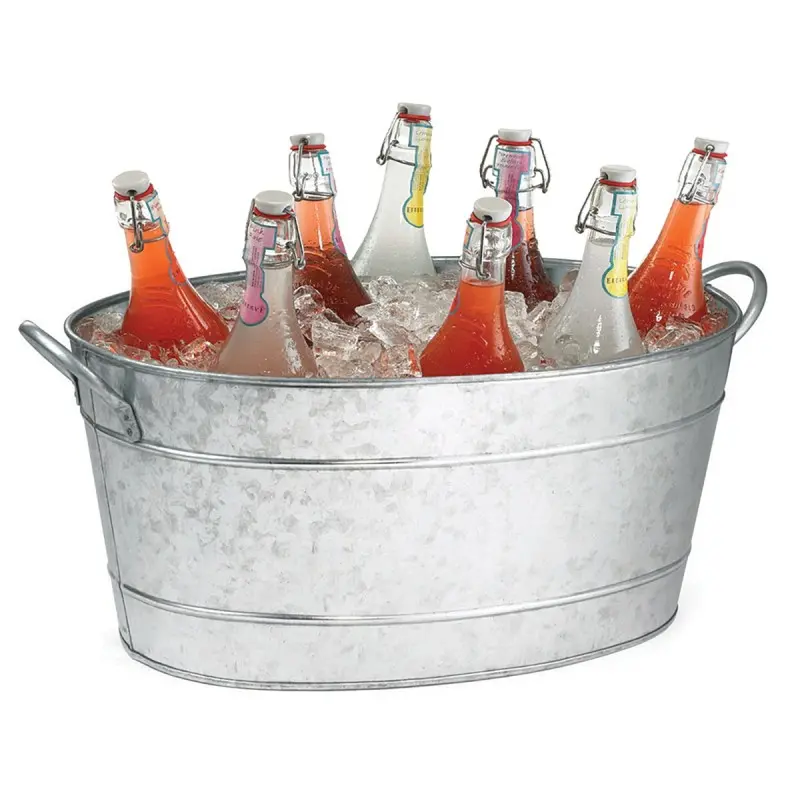 Tablecraft Galvanized Collection Oval Beverage Tub 6.5 Gallon 22.75"x14.5"x9.5" - Steel (Galvanized) - Set of 6