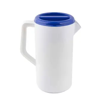 Tablecraft Pitcher 2.5 Qts White with Blue Lid 7.75"x5.125"x9.375" - Polypropylene (PP)