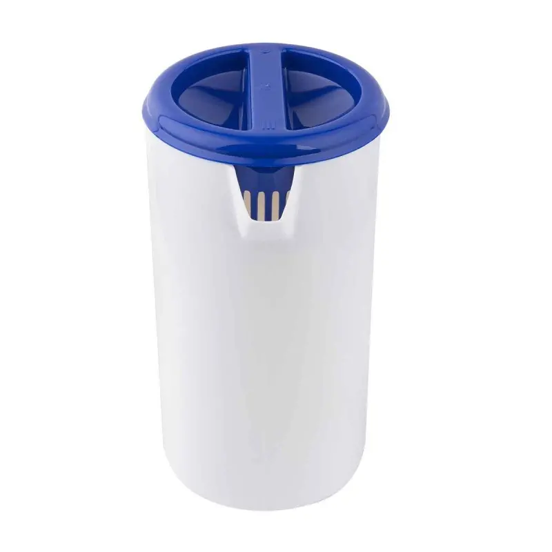Tablecraft Pitcher 2.5 Qts White with Blue Lid 7.75"x5.125"x9.375" - Polypropylene (PP)