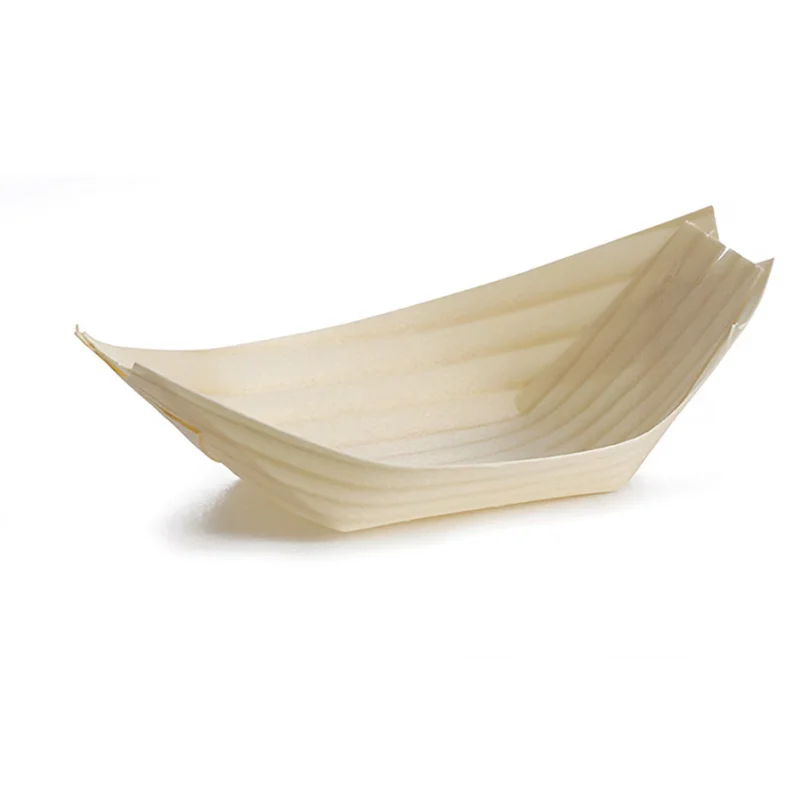 Tablecraft Small Disposable Boat 1.5 Oz. 4.5"x2.5"x1.25" - Wood (Poplar) Pack of 50 - Set of 12