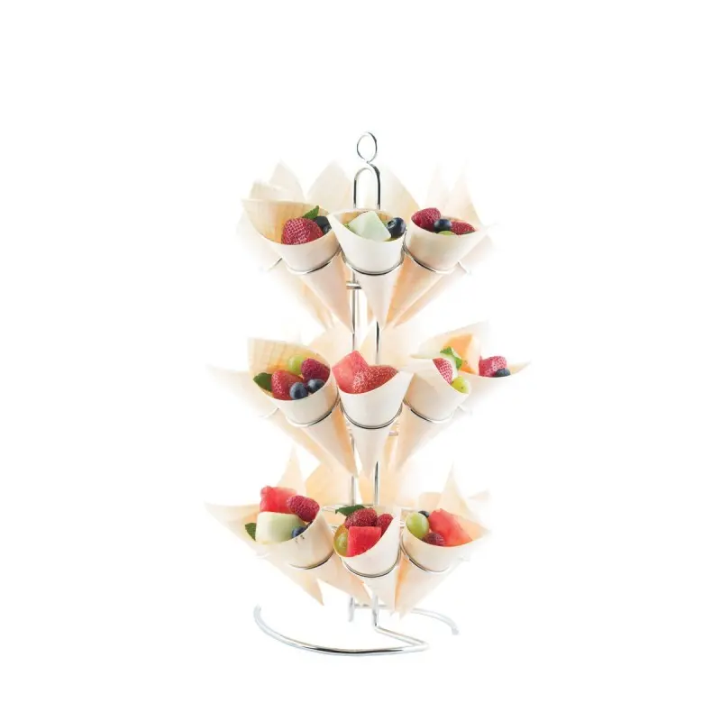 Tablecraft Cone Holder Oz. 7.37"x7.37"x16.625" - Chrome Plated (Over Steel) Holds 27 Disposable Cones Tablecraft Cone Holder Oz. 7.37"x7.37"x16.625" - Chrome Plated (Over Steel) Holds 27 Disposable Cones