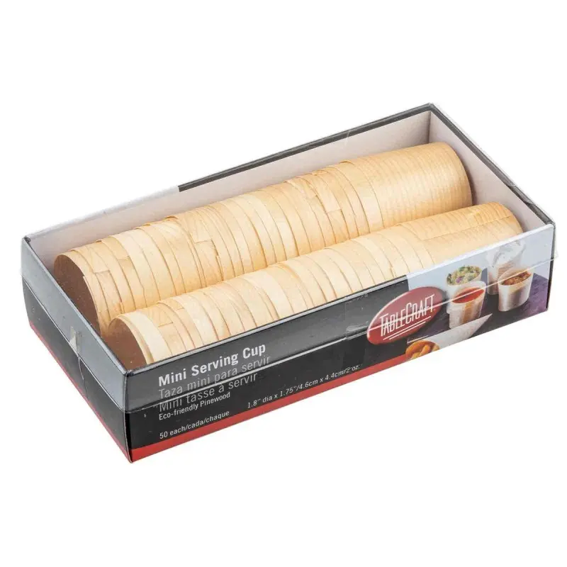 Tablecraft Disposable Cup 2 Oz. 1.8125"x1.8125"x1.6875" - Wood (Poplar) Pack of 50 - Set of 12