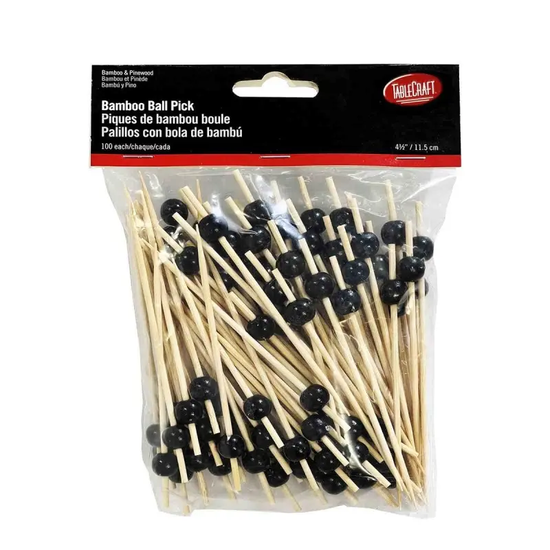 Tablecraft Ball Pick Black .4375"x.4375"x4.5" - Combo: Bamboo & Pinewood Pack of 100 - Set of 12