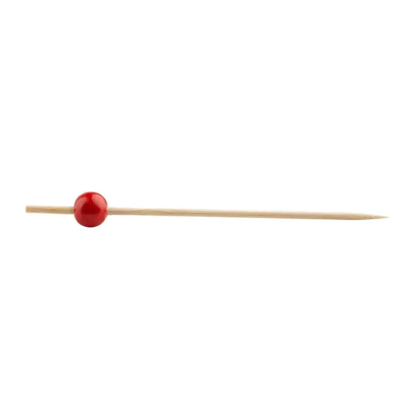 Tablecraft Ball Pick Red .4375"x.4375"x4.5" - Natural Bamboo - Pack of 100 - Set of 12