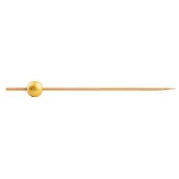 Tablecraft Ball Pick Gold .4375"x.4375"x4.5" - Natural Bamboo - Pack of 100 - Set of 12