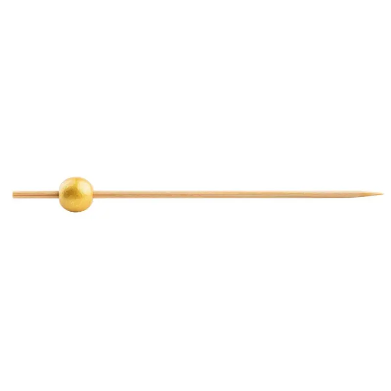 Tablecraft Ball Pick Gold .4375"x.4375"x4.5" - Natural Bamboo - Pack of 100 - Set of 12
