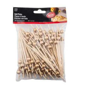 Tablecraft Ball Pick Gold .4375"x.4375"x4.5" - Natural Bamboo - Pack of 100 - Set of 12