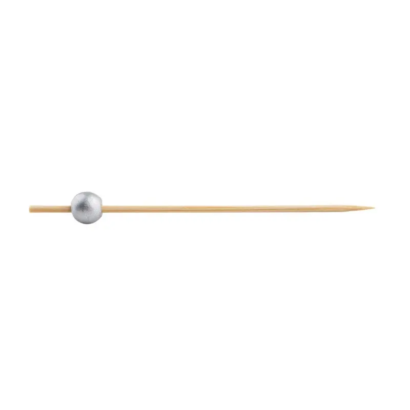 Tablecraft Ball Pick Silver .4375"x.4375"x4.5" - Natural Bamboo - Pack of 100 - Set of 12
