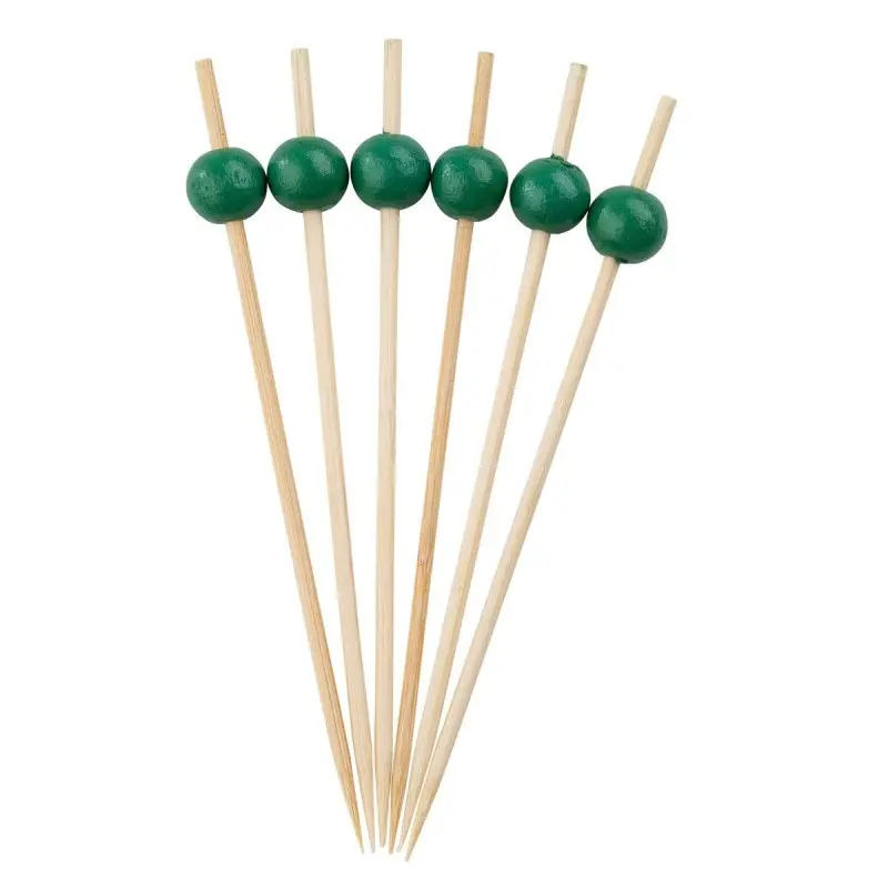 Tablecraft Ball Pick Green .4375"x.4375"x4.5" - Natural Bamboo - Pack of 100 - Set of 12