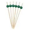 Tablecraft Ball Pick Green .4375"x.4375"x4.5" - Natural Bamboo - Pack of 100 - Set of 12